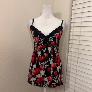 INC size XL black and red tulip lace cami indie artistic top